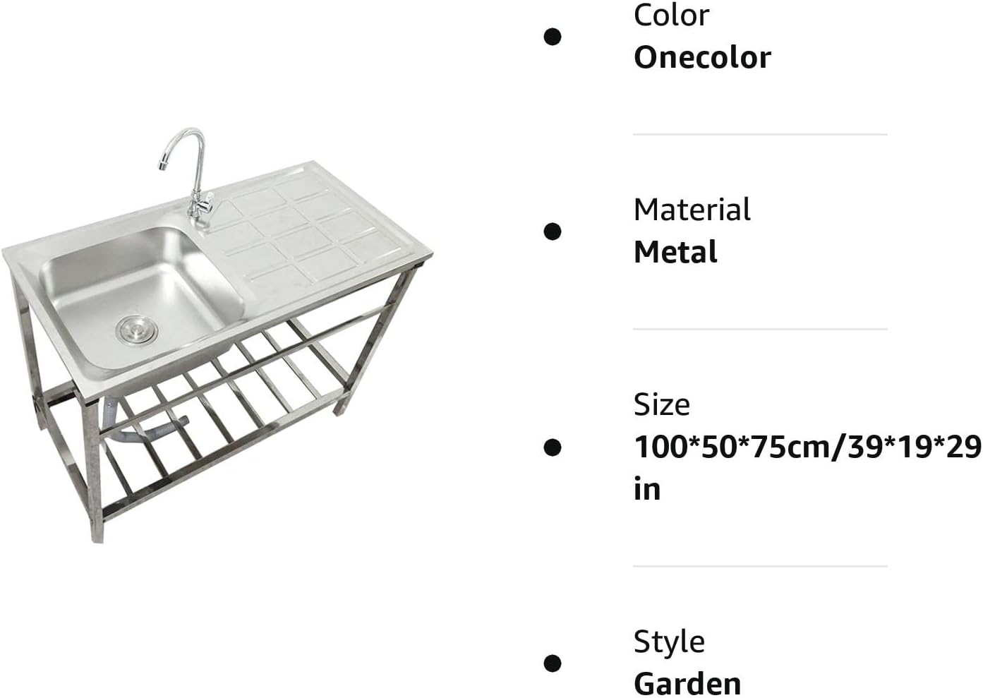 Stainless Steel Utility Sink, Single Bowl Commercial Kitchen Sink with Drainer Shelves, Restaurant Stand Sink for Garage, Laundry Room - Washing Hand Basin W/Workbench