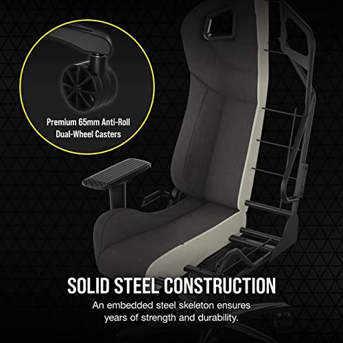 Corsair T3 Rush Fabric Gaming Chair (2023) – Racing-Inspired Design – Soft Fabric Exterior – Padded Neck Cushion – Memory Foam Lumbar Support – Adjustable Seat Height – Charcoal