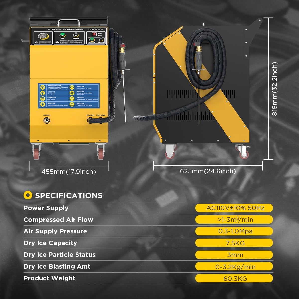 Dry Ice Blasting Machine, Automotive Dry Ice Cleaning Machine, Dry Ice Blast Cleaner for Cars Aviation Industrial