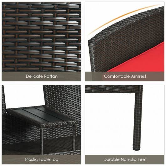 Patio Rattan Conversation Set -Red