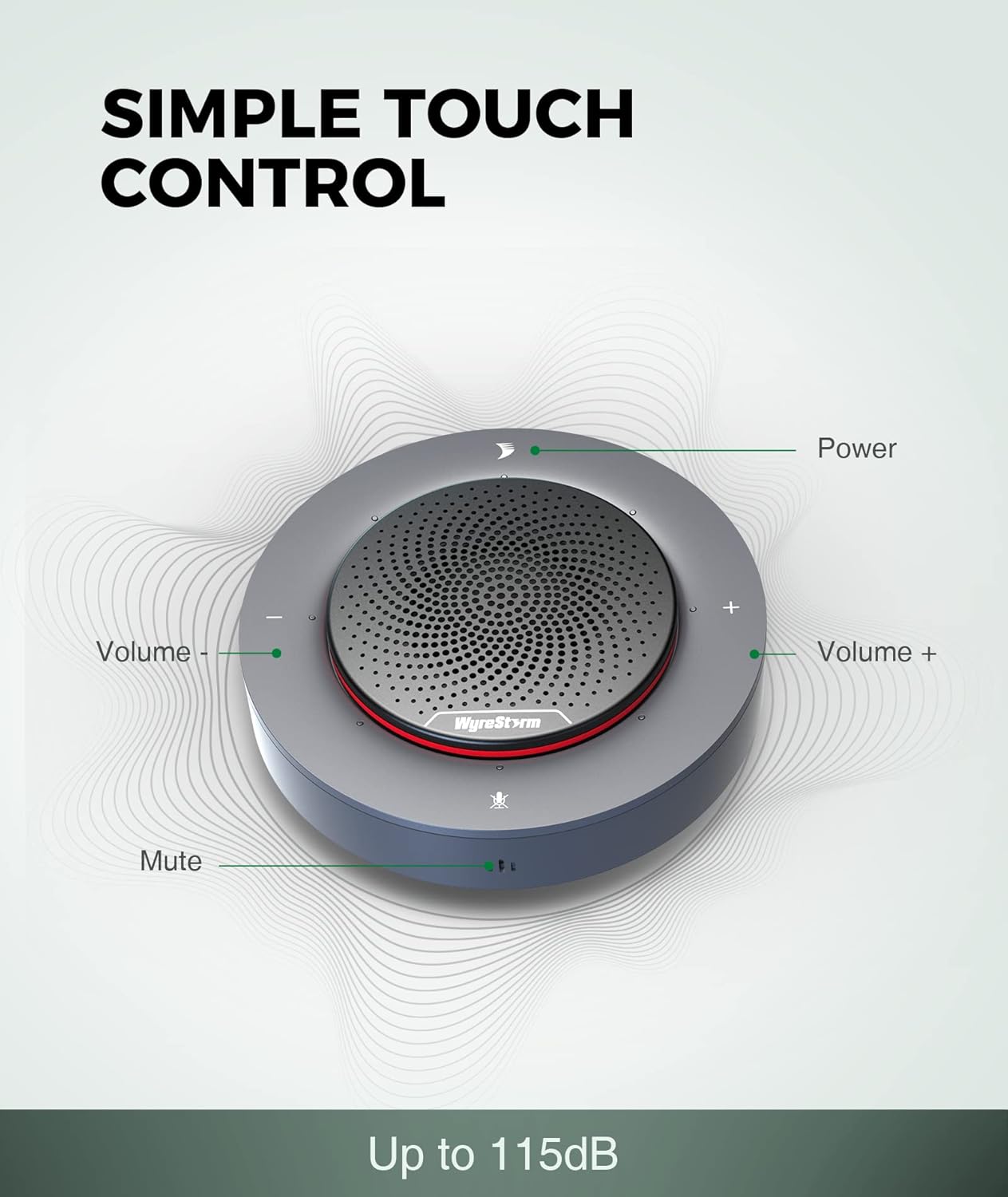 WyreStorm Halo 90 Conference Speaker, 4 Noise-canceling Mics, Enhanced 360° Voice Pickup, 4K@60Hz Video Resolution, AGC Voice Balance, Full-Duplex, with USB-C Docking Function Supply Power to PC