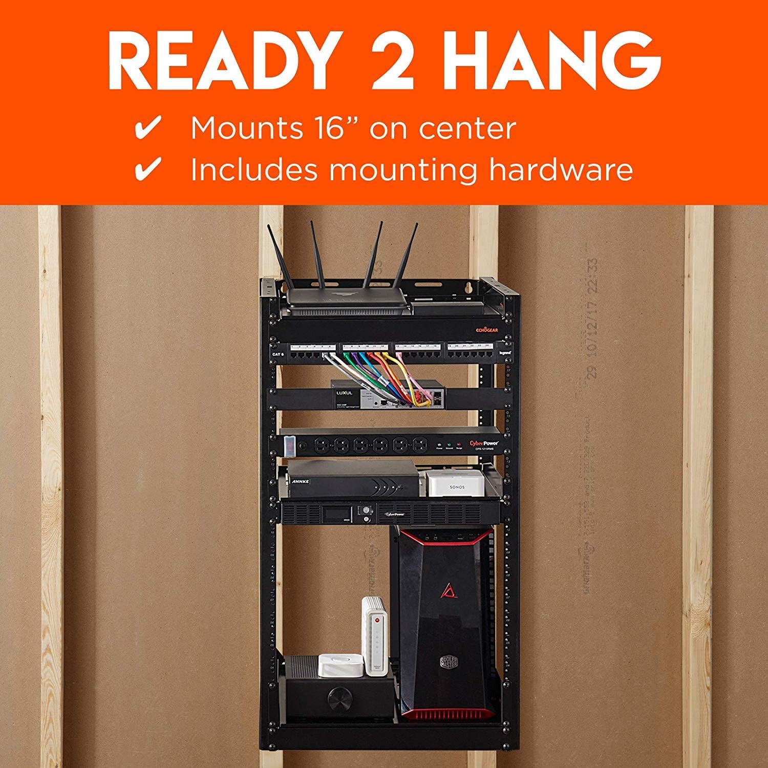 ECHOGEAR 15U Open Frame Rack for Servers & AV Gear - Heavy Duty 4 Post Design Includes 2 Vented Shelves & is Wall Mountable