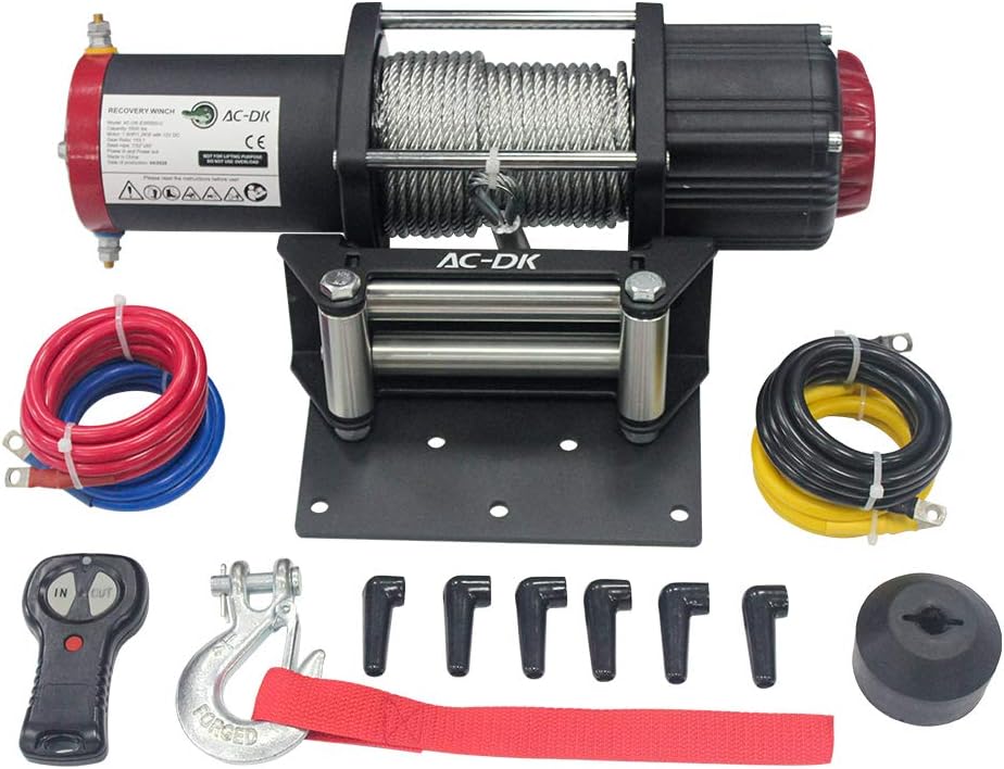 AC-DK 5500 lb. Advanced Electric Winch Kits for Towing ATV/UTV Off Road Trailer, 12V Winch with Galvanized Steel Wire Rope, Waterproof Winch with Wireless Remote Control Mounting Bracket