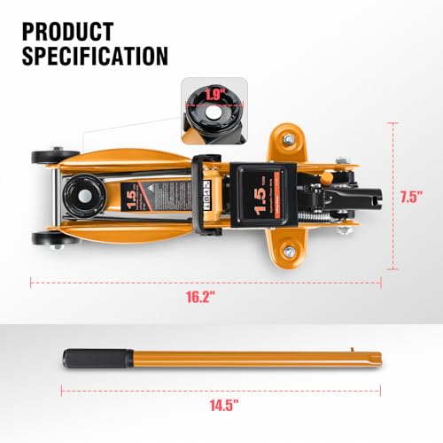 DNA MOTORING Floor Jack 3 Ton (6000 lbs) Capacity, Fast Lift Service Jack Low Profile Steel Heavy Duty Hydraulic Car Jack, Lifting Range 3"-20", Black, TOOLS-00475-BK