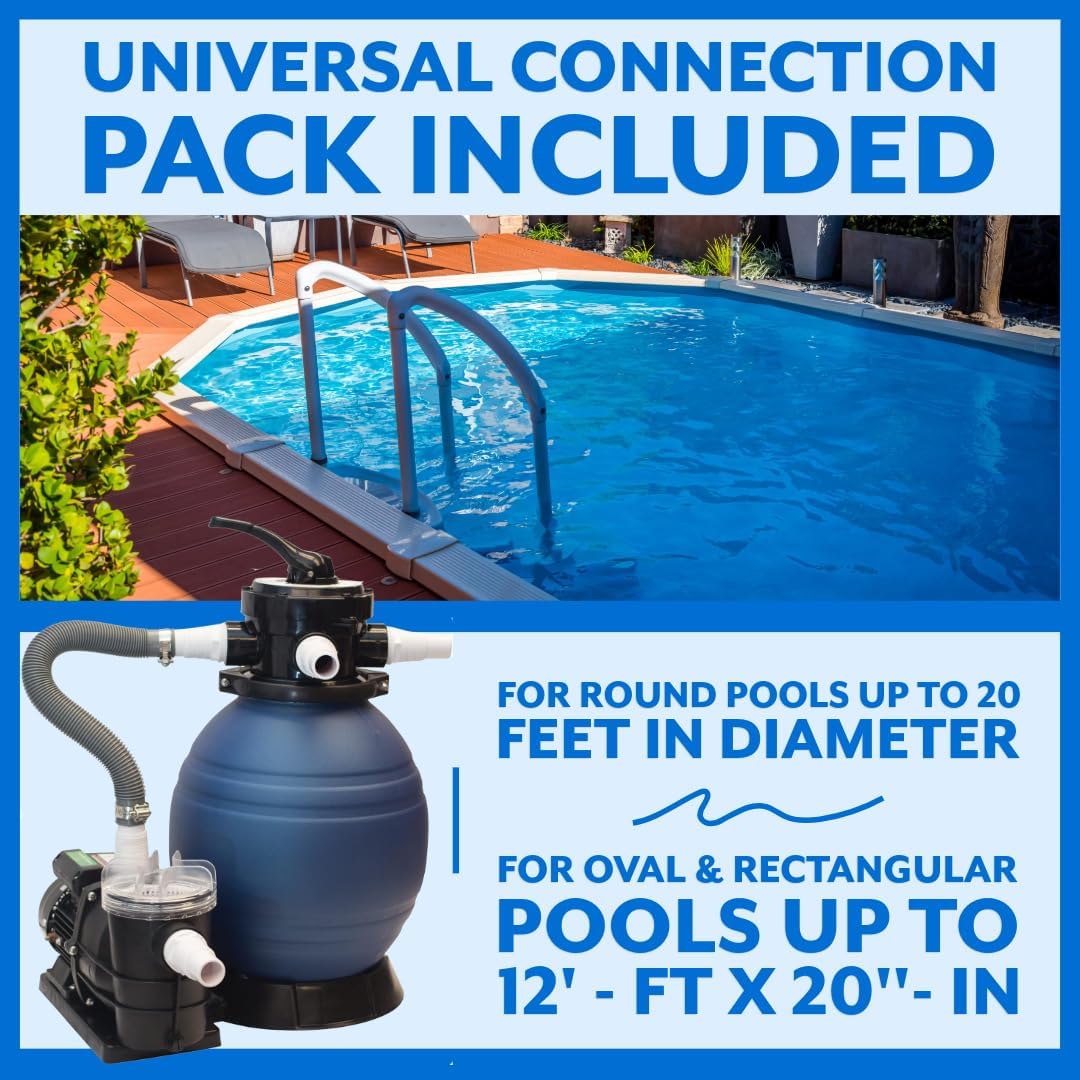 Poolzilla Tiger Shark 12" Sand Filter with 3/4HP Pool Pump 4 Way Valve Above Ground Pool Set with Stand, for Pools up to 7,200 Gallons