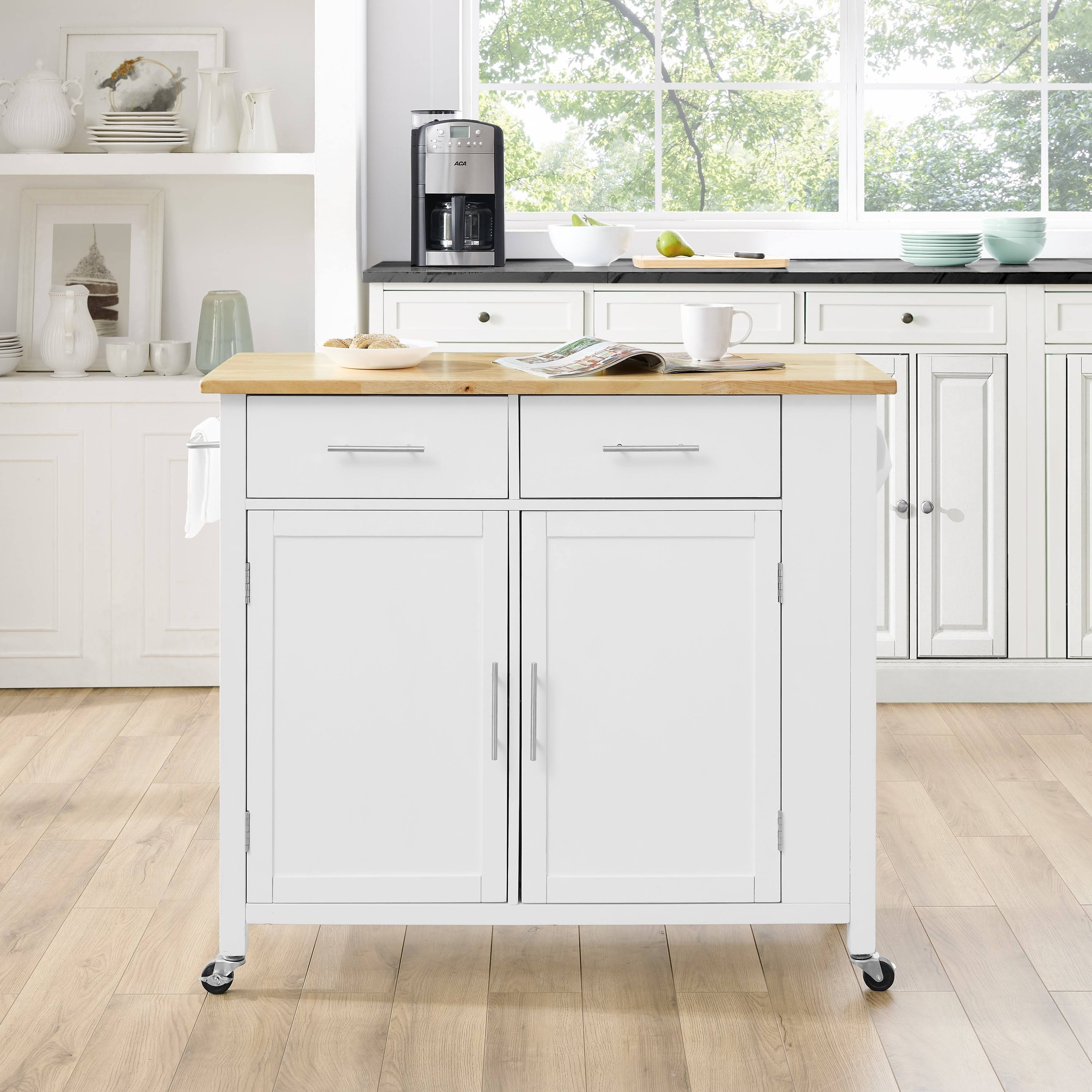 Crosley Savannah Wood Top Full-Size Kitchen Island/Cart - White