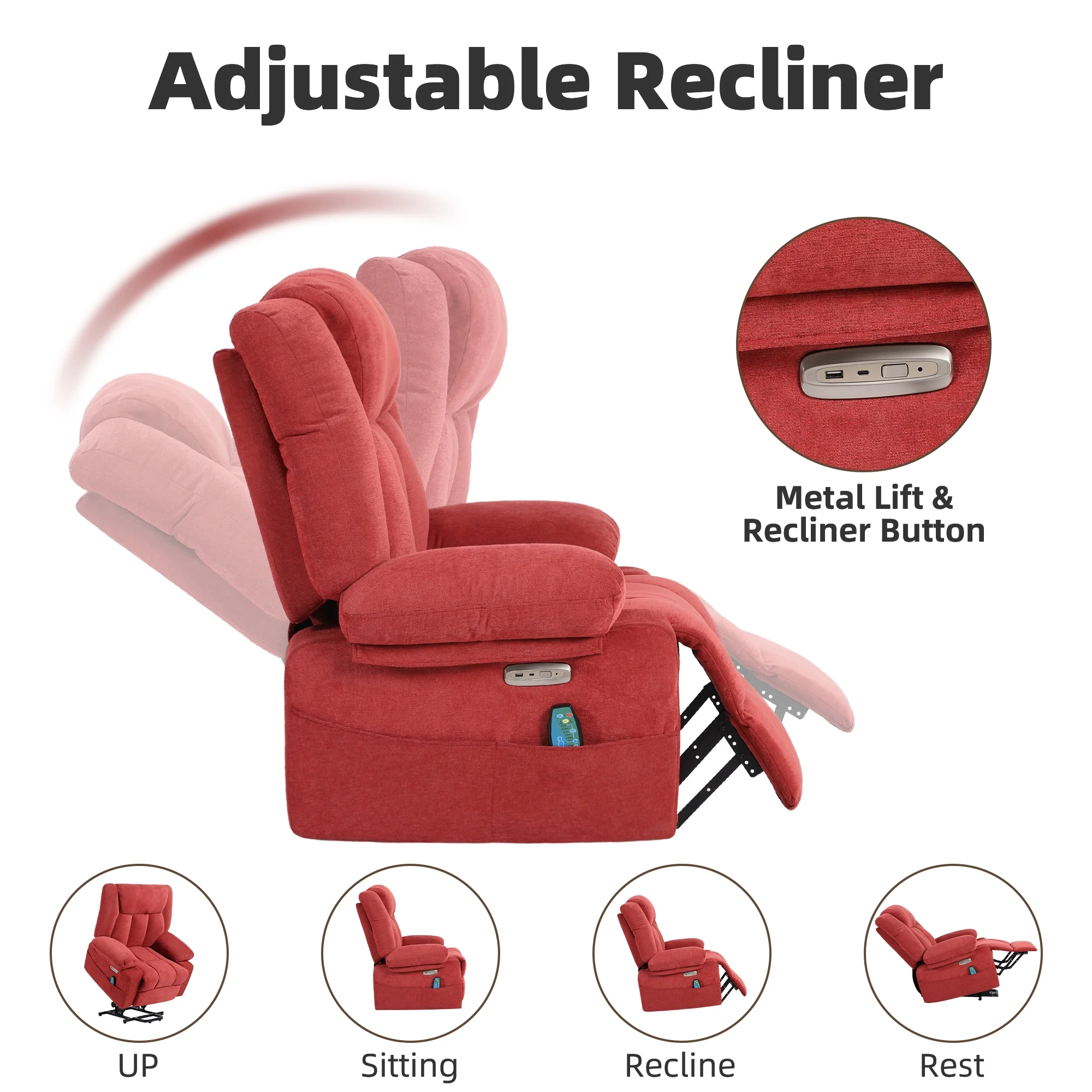 XINMICS Power Lift Recliner Chair for Elderly, Red