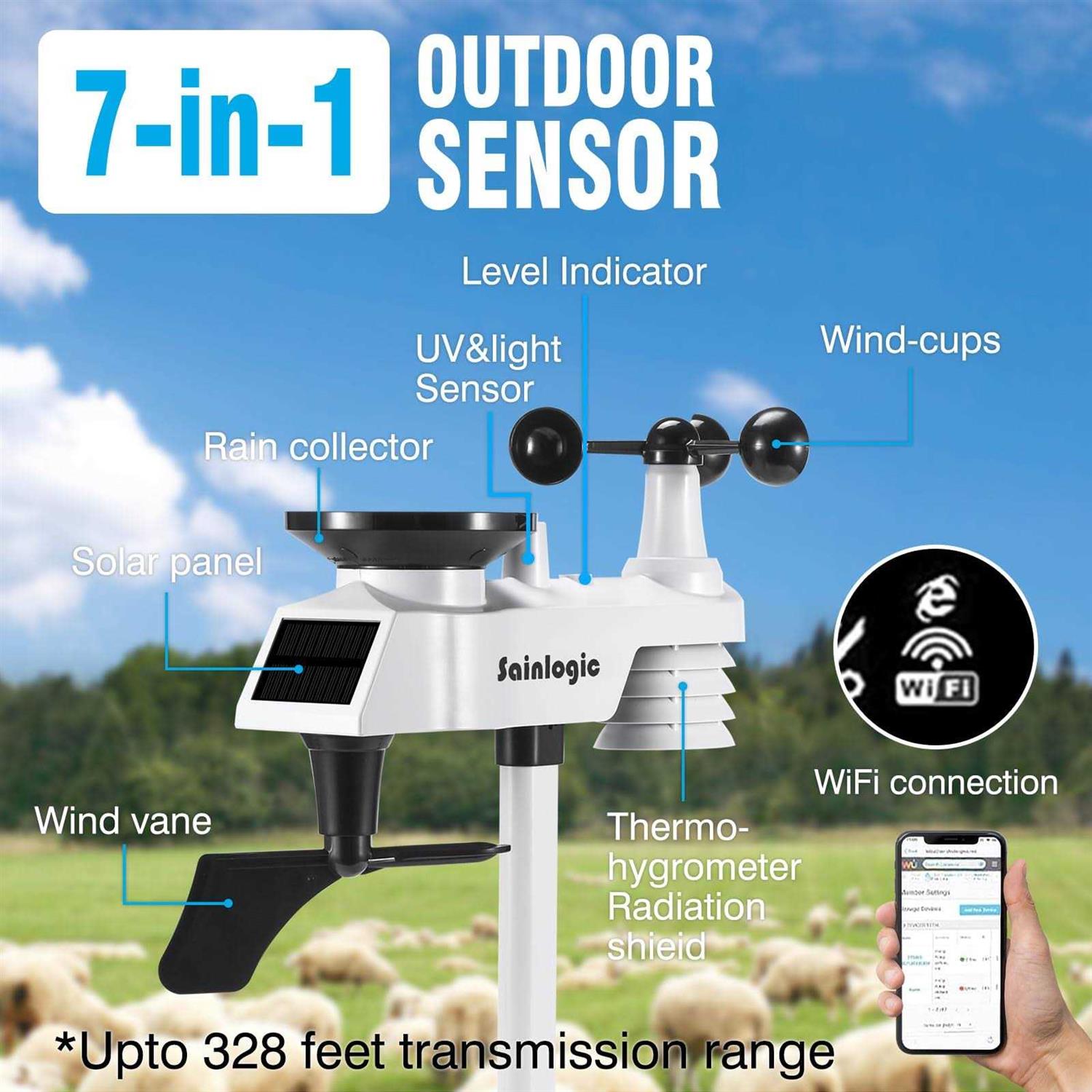 Sainlogic WiFi Weather Station, 10.2 inch Large Display Wireless Weather Station, Weather Station Wireless Indoor Outdoor with Rain Gauge and Wind - Shop Hardware Tools Online Store