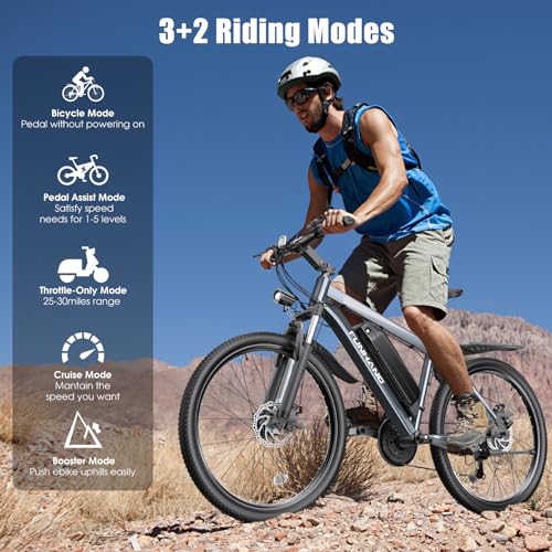 Electric Bike for Adults, Peak 1000W Ebike, 50Miles 21.7MPH Adult Electric Bicycles, 26" Electric Mountain Bike 48V 374.4WH Battery, Commuter E Bike with Adjustable Stem, Fenders, 21 Speed