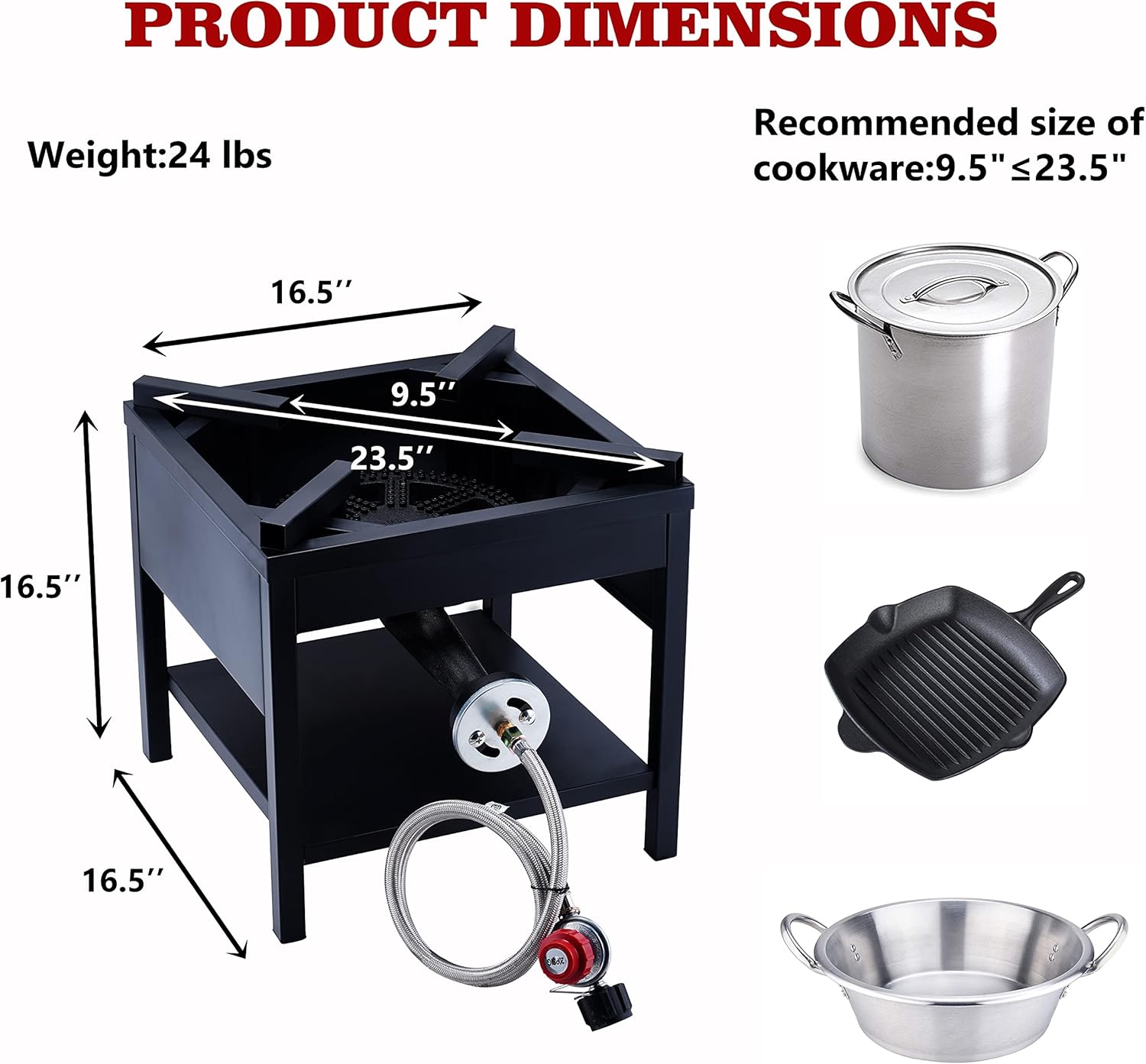 ARC Propane Burner, 4242S Propane Stoves for Cooking 200,000BTU, Cast Iron Portable Gas Burner with Adjustable 0-20 PSI Regulator & Steel Braided Hose, Single Burner Gas Cooker Turkey Fryer Burner