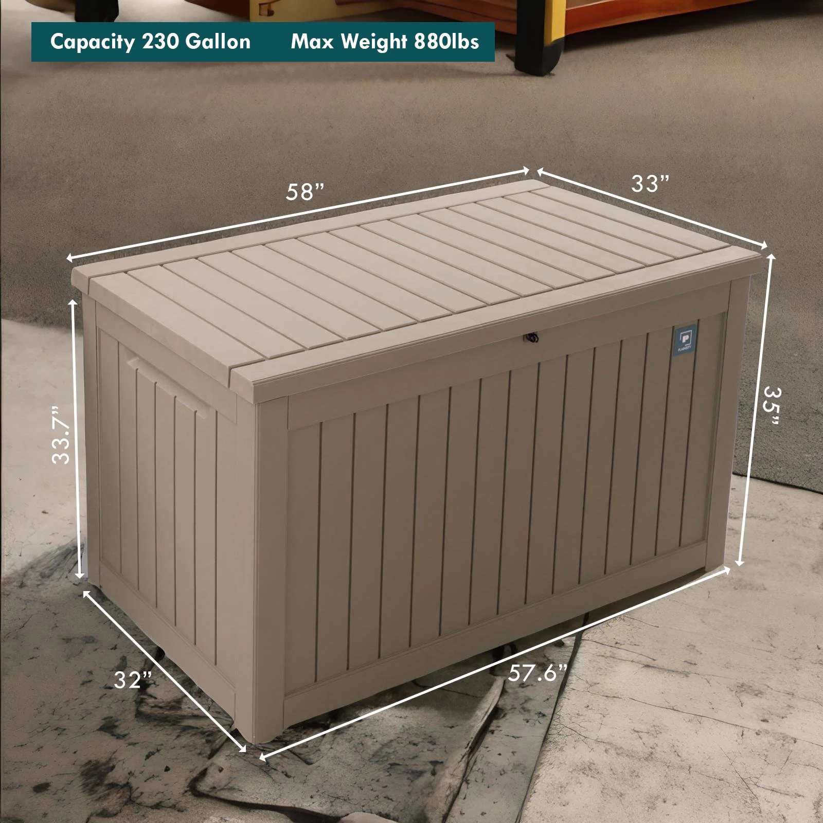 Plainsity 230 Gallon Large Deck Box, Resin Outdoor Storage Box Waterproof Lockable Container for Backyard Cushion, Patio Furniture, Toys, Pool Accessories, Garden Tools and Equipment Light Brown - Curated Treasures Market