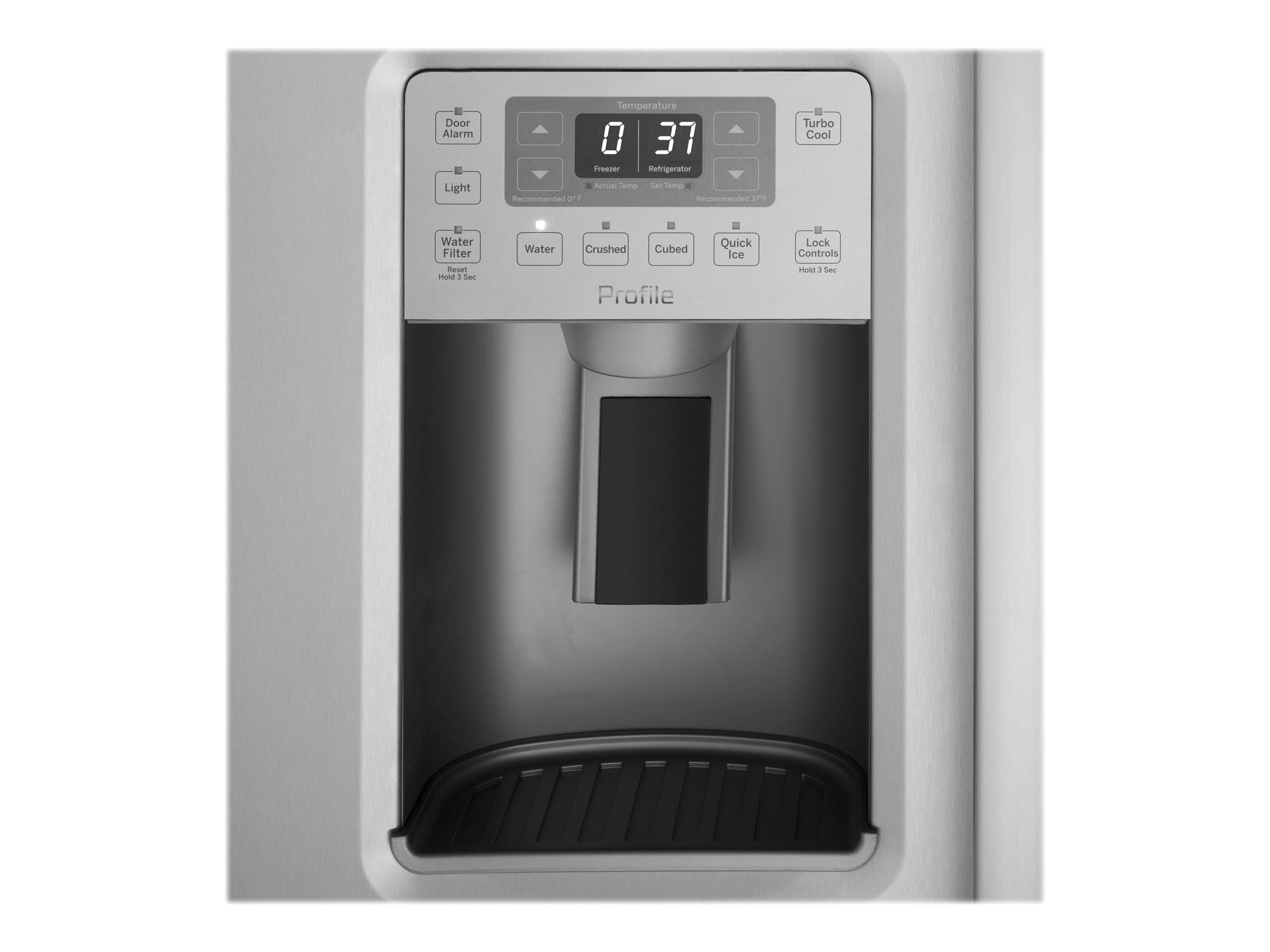 "GE Profile PSS28KSHSS - Refrigerator/freezer - side-by-side with water dispenser, ice dispenser - width: 35.7 in - depth: 36 in - height: 69.3 in - 28.4 cu. ft - stainless steel/dark gray"