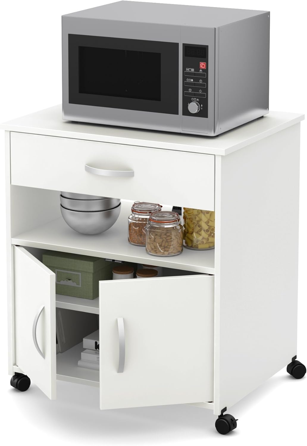 South Shore Axess Microwave Cart on Wheels-Royal Cherry