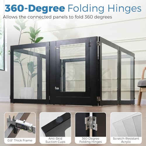 Heavy Duty Clear Acrylic Dog Playpen, Transparent Pet Pen, Metal Frame Easy Assemble Kennel Enclosure, Ideal for Small to Medium Dogs, Cats, and Other Small Pets (White, 6 Panels with Door)