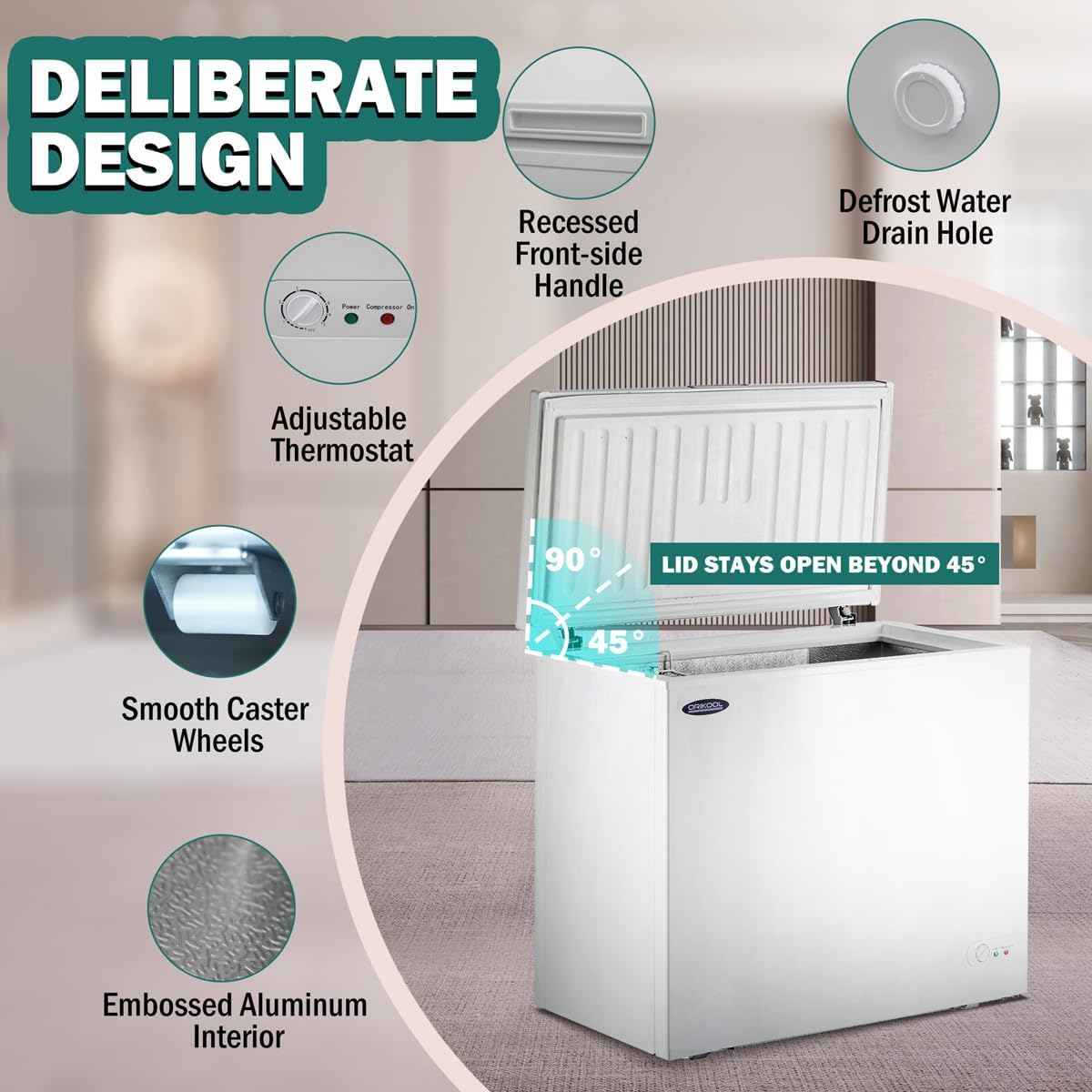 Chest Freezer 7.0 Cu.ft Solid Top Commercial Deep Chest Freezers with Lockable Stay-Open Lid and Convenient Pulley, Perfect for Kitchen Parlor, Small Freezer With Low Noise & Energy Saving
