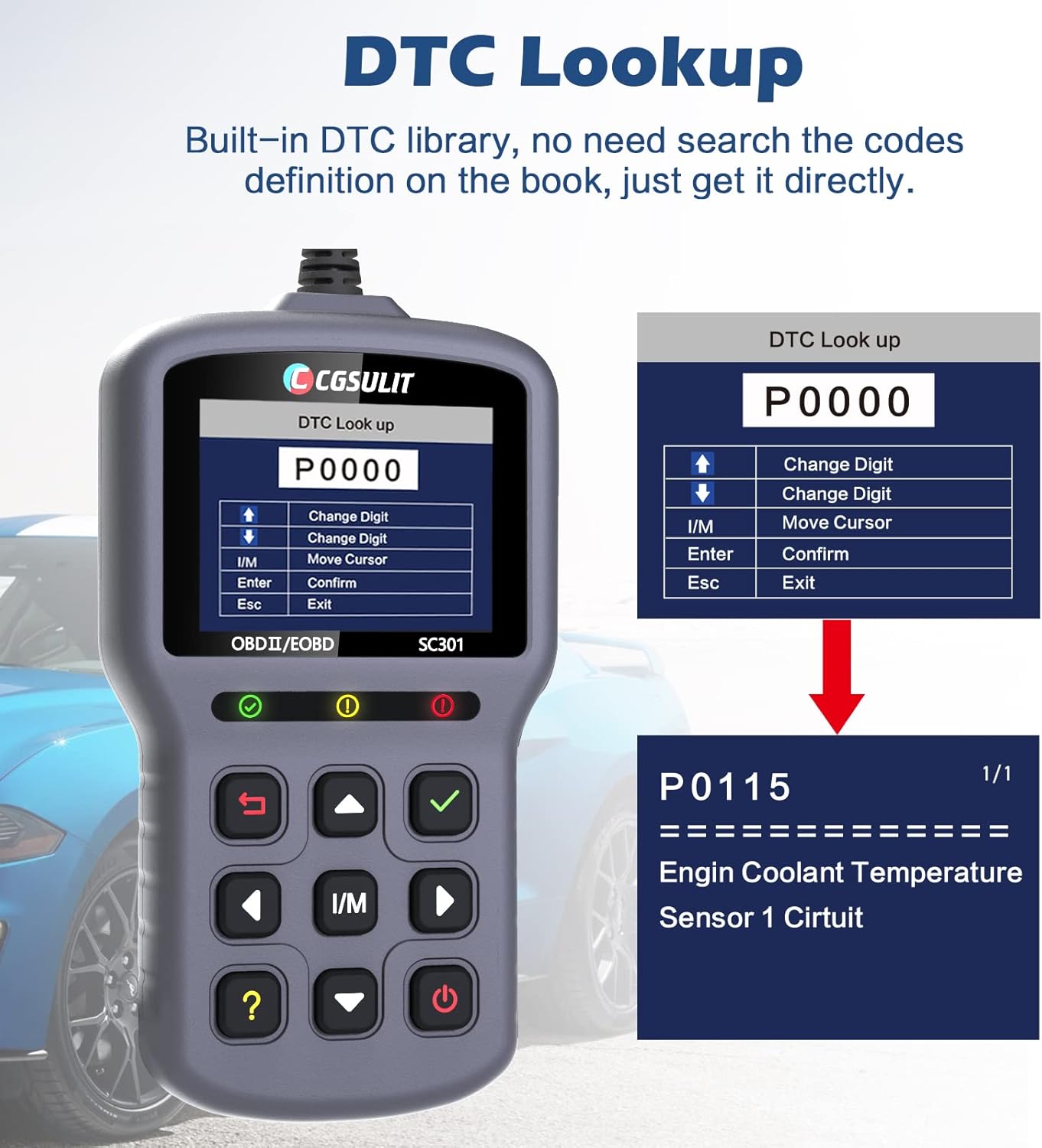 OBD2 Scanner CGSULIT SC301 Car Check Engine Light Code Reader with Reset Full OBDII Functions Universal Vehicle Diagnostic Scan Tool for Smog Check, Live Data, DTC Lookup, On-Board Monitor Test, Grey Pack of 2