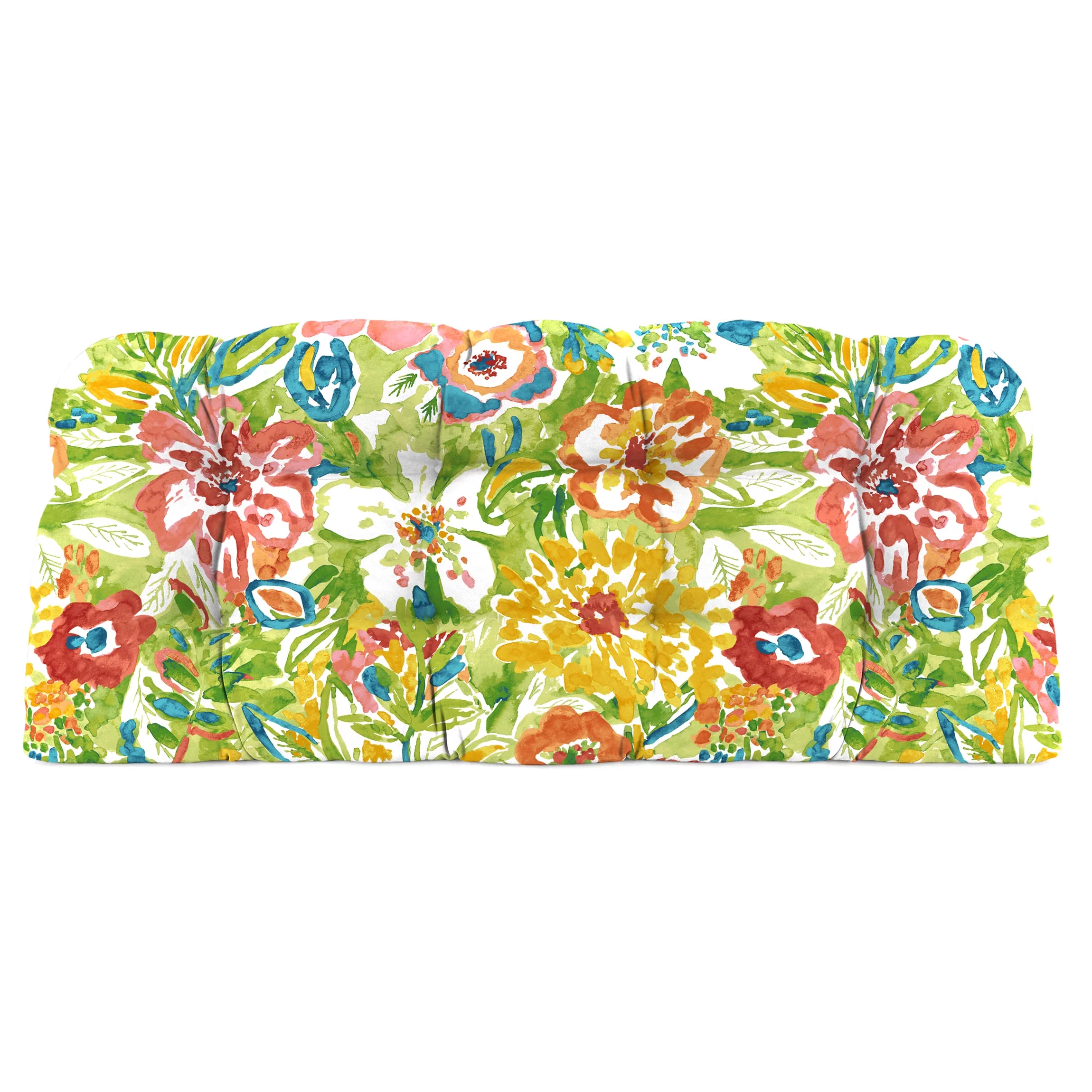 Jordan Manufacturing 3-Piece Sun River Garden Multicolor Floral Outdoor Cushion Set with 2 Wicker Chair Cushions and 1 Wicker Bench Cushion