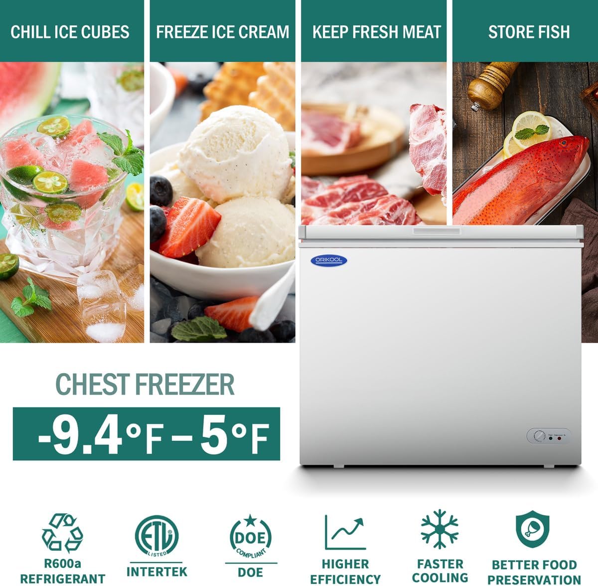 Chest Freezer 7.0 Cu.ft Solid Top Commercial Deep Chest Freezers with Lockable Stay-Open Lid and Convenient Pulley, Perfect for Kitchen Parlor, Small Freezer With Low Noise & Energy Saving