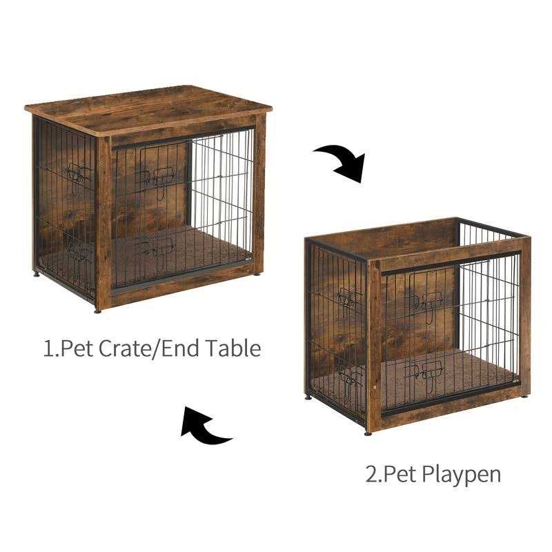 DWANTON Dog Crate Furniture with Cushion Wooden Dog Crate with Double Doors - Pet Supplies online store