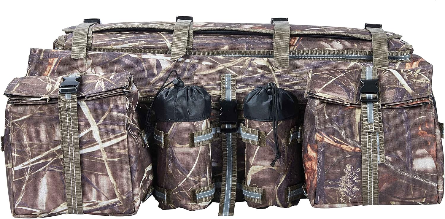 ATV Cargo Bag Rear Rack Gear Bag Made of 600D Waterproof Fabric with Topside Bungee Tie-Down Storage Padded-Bottom Multi-compartment Black