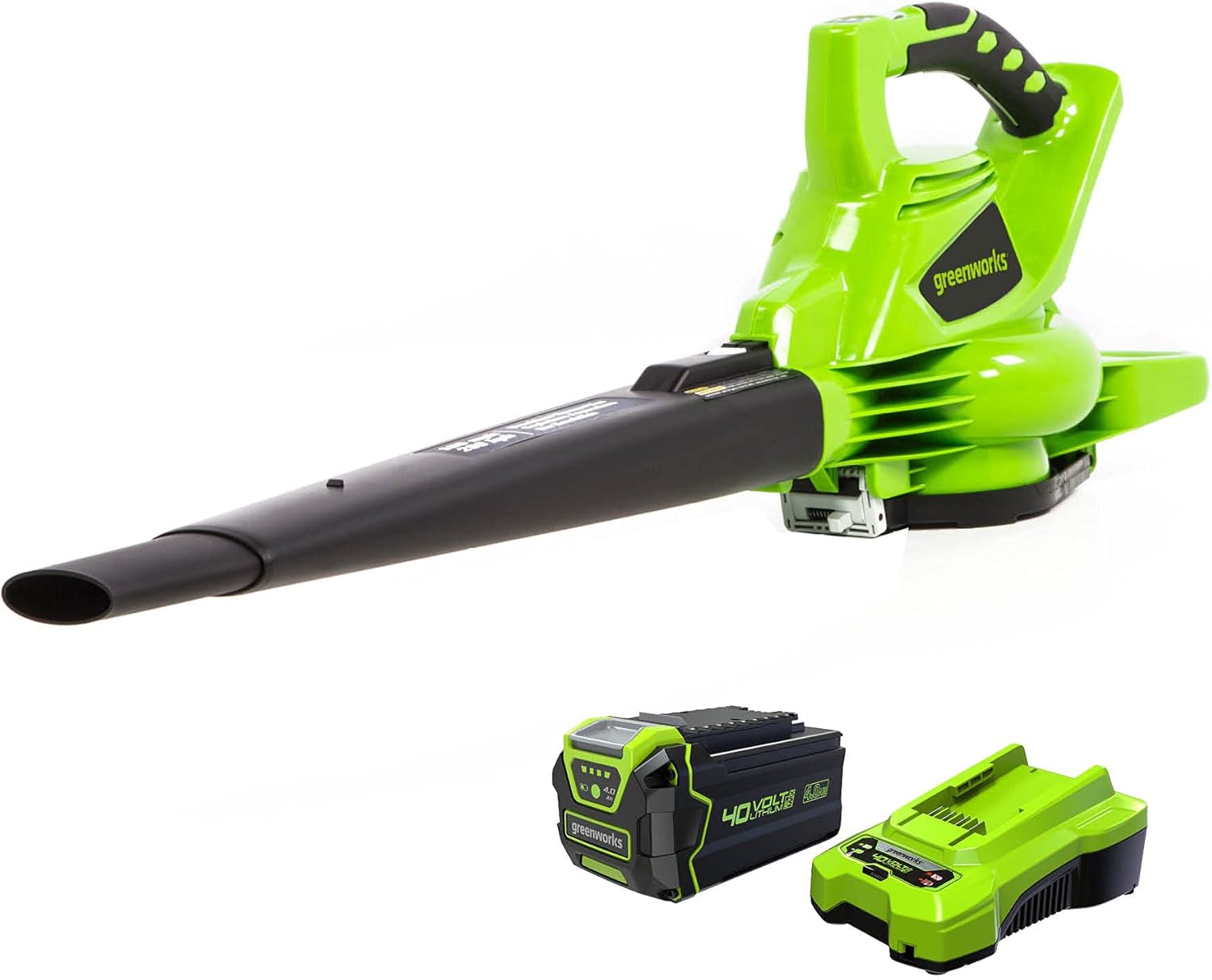 Greenworks 40V (185 MPH / 340 CFM) Brushless Cordless Blower / Vacuum, 4.0Ah Battery and Charger Included