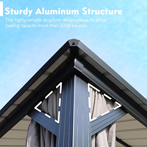 Kozyard Caesar 10'x10' Hardtop Gazebo - Permanent Metal Pavilion with Netting and Shaded Curtains for Patio, Backyard, and Deck - Galvanized Steel Outdoor Aluminum Canopy, Double Roof Gazebo (Grey)