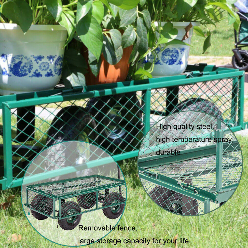 Heavy Duty Beach Lawn Garden Yard Cart 4 Tire Pulling Wagon Landscape Utility