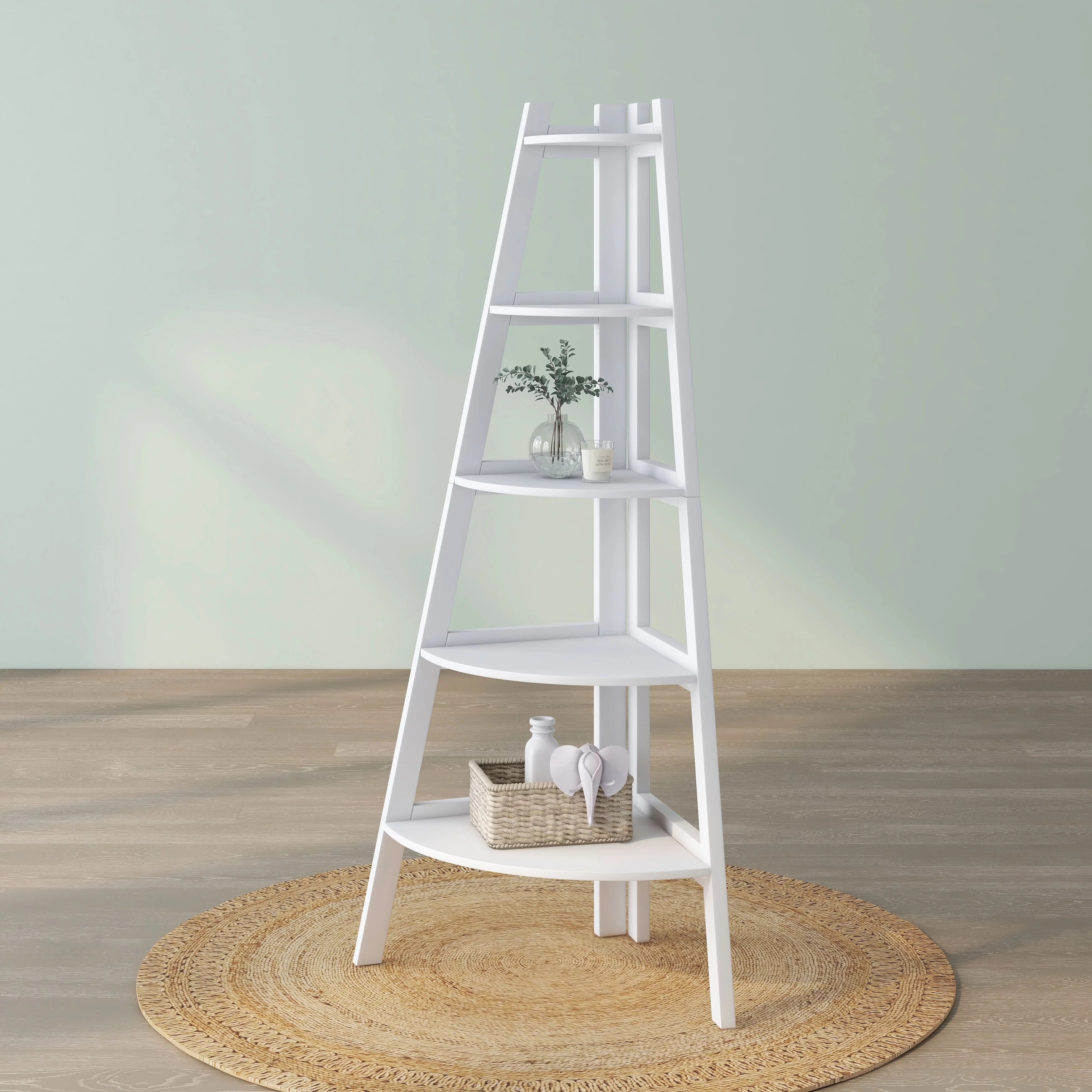 Denhour DH BASIC Space Saving Tiered 5-shelf Corner Bookshelf by  Cherry Cherry Finish, Wood Finish Traditional, Classic