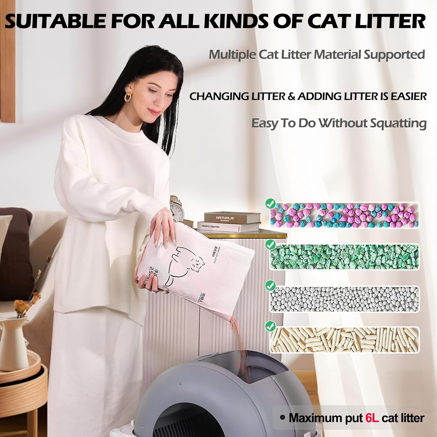 Heifriday Self Cleaning Litter Box, Large Automatic Cat Litter Box Self Cleaning with APP and Simple Panel Control Twofold Odor Removal Safety Protection for Multiple Cats