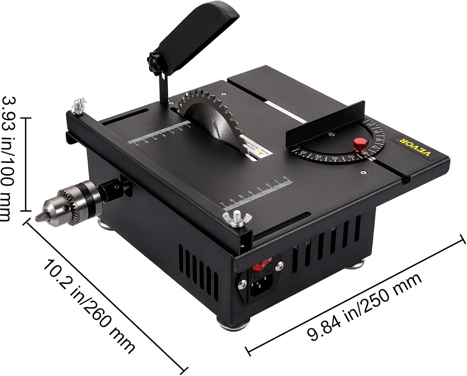 VEVOR Mini Hobby Table Saw for Woodworking DIY, 7 level power adapter, 200W 4000RMP Multifunctional Table Saws, 1.57in Cutting Depth, Cutting/Polishing Set.
