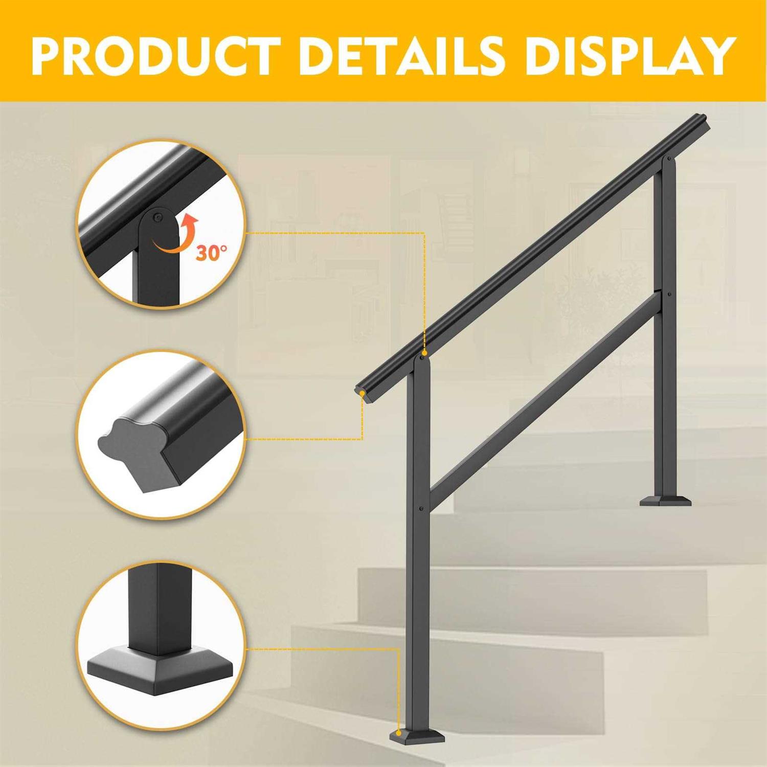 SPACEEUP 3ft Stair Handrail,36 x 35 Handrails for Outdoor Steps Fit 0 to 3 Steps Transitional Handrail with Installation Kit Handrail for Stairs - Shop Hardware Tools Online Store
