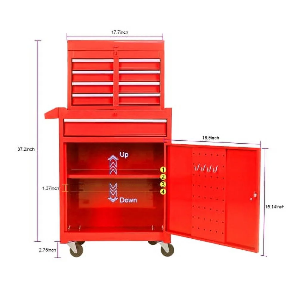 Rolling Tool Chest with Wheels and 8 Drawers, Detachable Large Toolbox Storage Cabinet with Lock,Locking Mechanic Tool Cart for Warehouse, Workshop,Garage,Blue