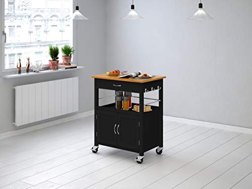 eHemco Kitchen Island Cart Natural Butcher Block Bamboo Top with White or Black Base