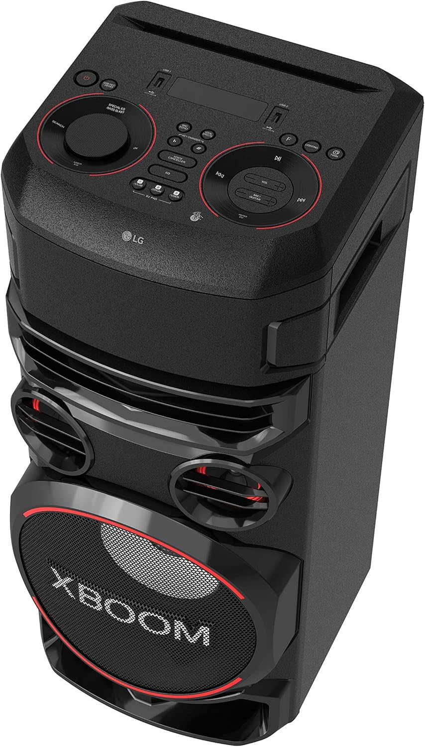 LG XBOOM RN7 Bluetooth Audio System, LED Party Lighting, Karaoke with Voice Filters, XBOOM App Controlled, Bluetooth, Dual USB, Optical and Mic Inputs