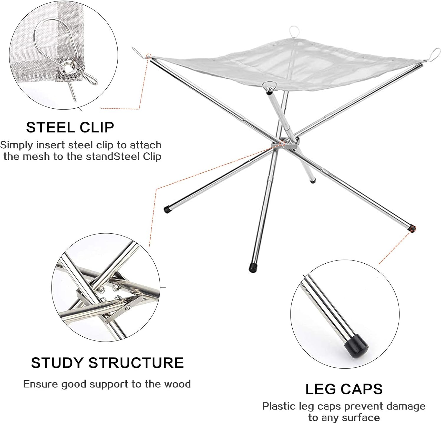 Bavnnro Portable Fire Pit ,Collapsing Steel Mesh Fireplace, Outdoor Campfire Pit Foldable Fire Pit for Camping Backyard Beach and Wood Burning - Carrying Bag Included (22 Inch)