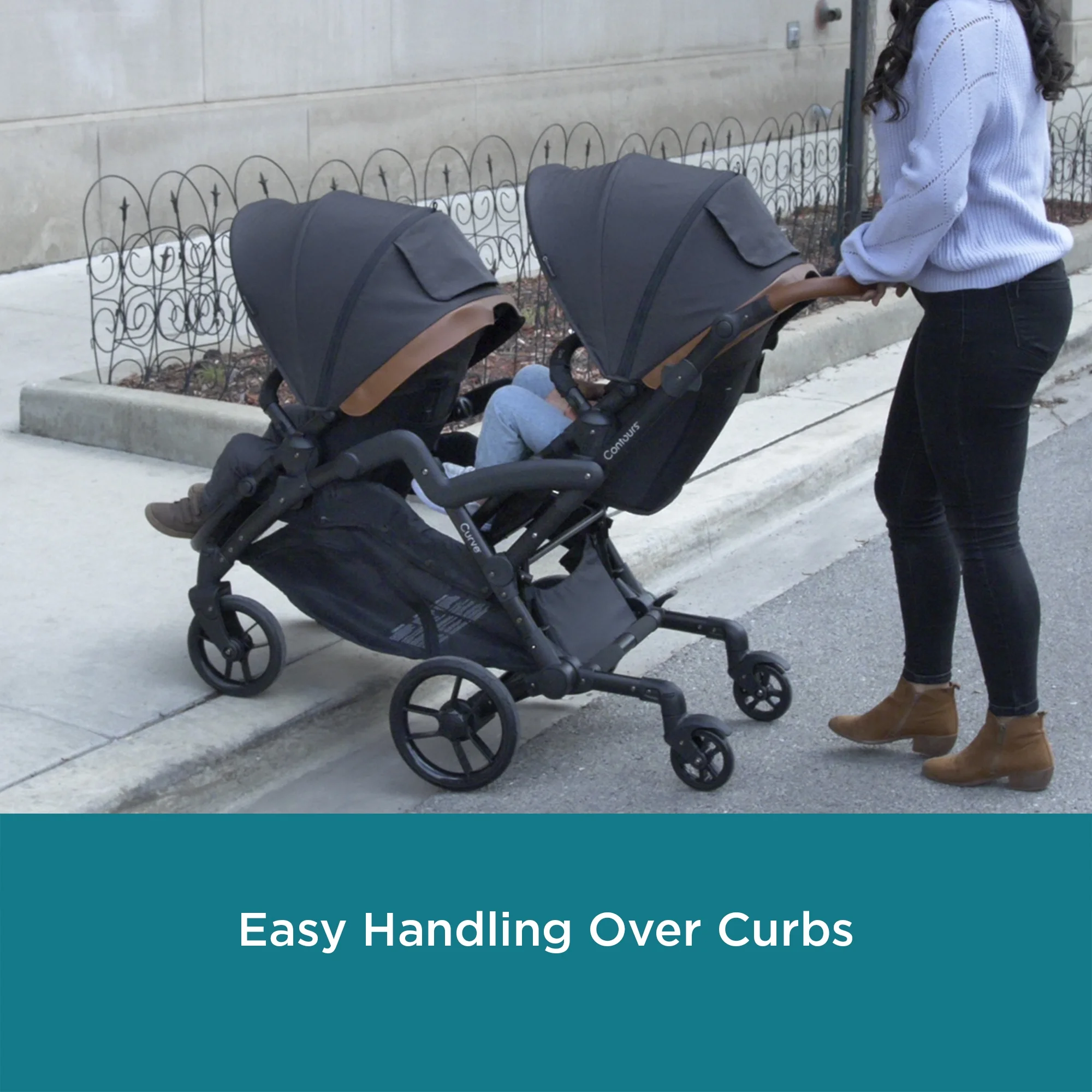 Contours Curve V2 Double Tandem Stroller, Black Herringbone, Unisex