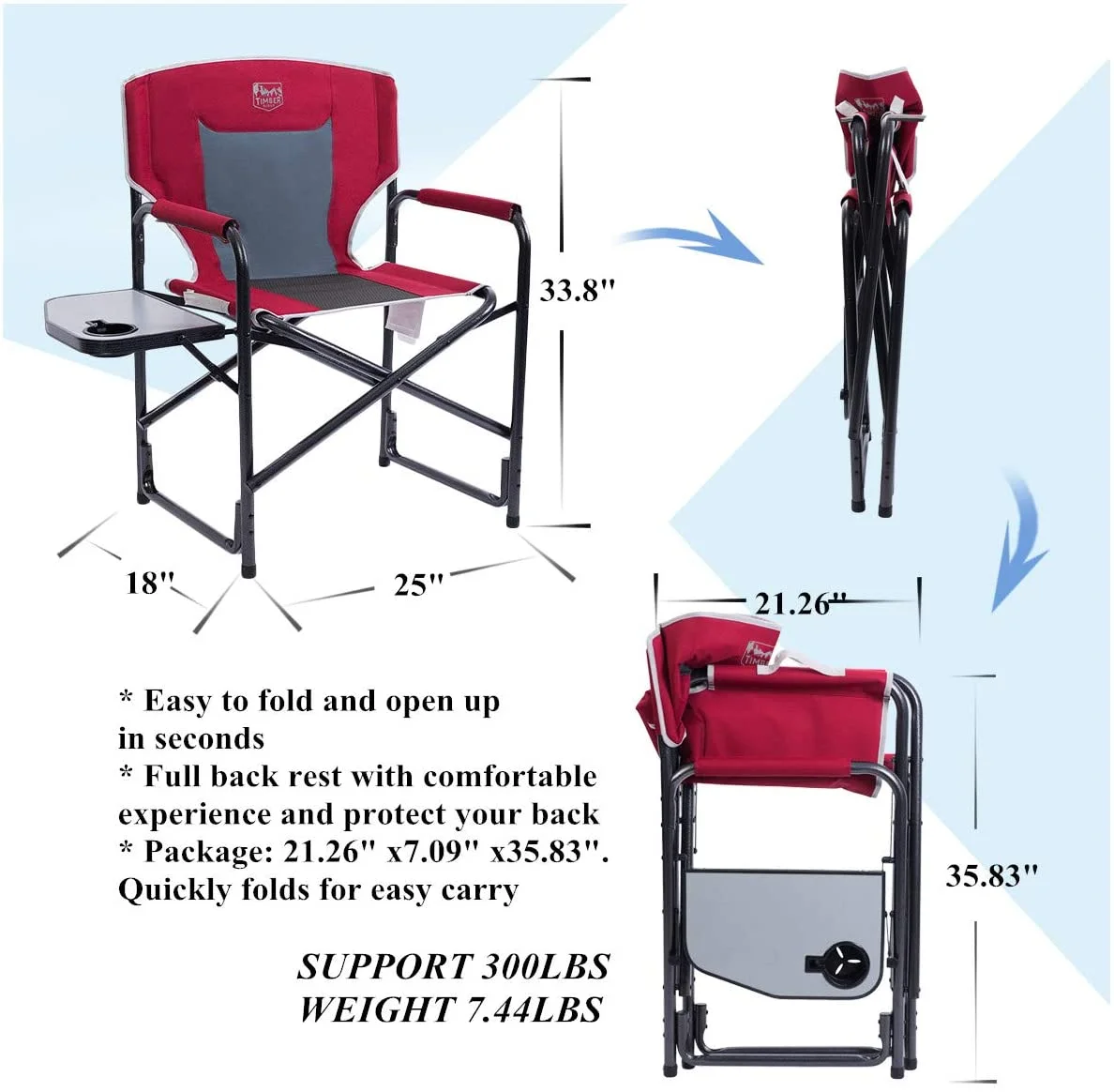 Timber Ridge Director's Chair Folding Aluminum Camping Portable Lightweight Chair Supports 300lbs with Side Table, Outdoor