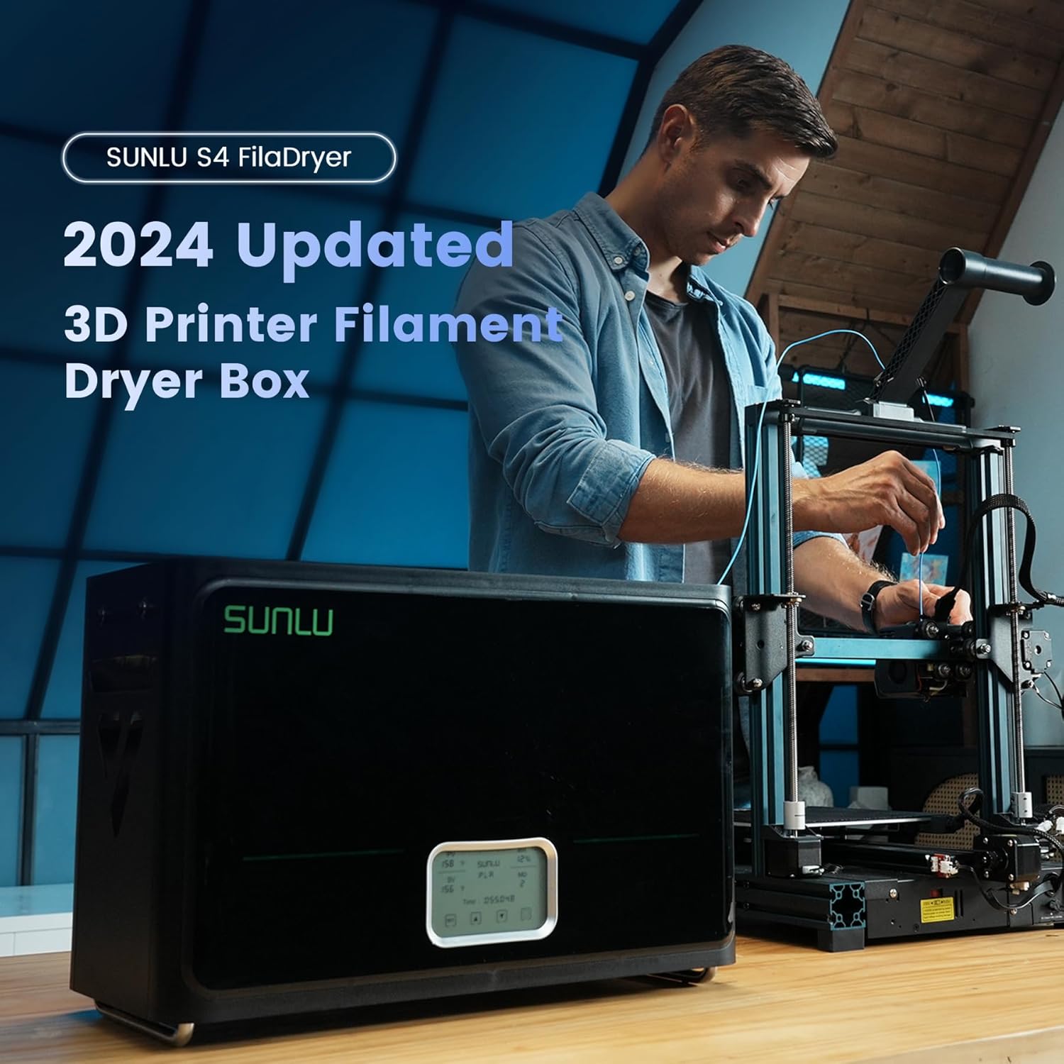SUNLU S4 Filament Dryer Box for 3D Printer, FilaDryer with Large Space for 4 spools, Upgraded with Triple Fans, Auto Humidity Control, 350W PTC Faster Heating, Filament Storage (White)