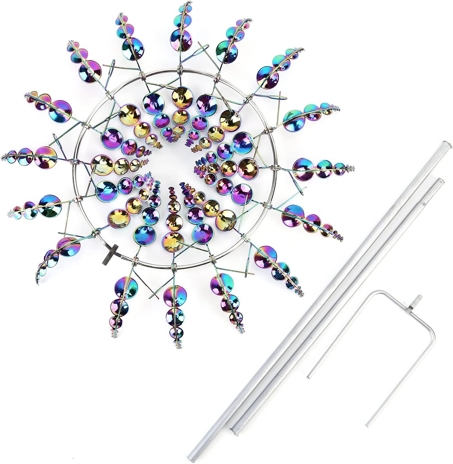 Magical Metal Windmill, Wind Spinner Outdoor, Wind Powered Kinetic Sculpture, 3D Wind Sculptures Wind Catchers for Yard and Garden Decoration (Rainbow)