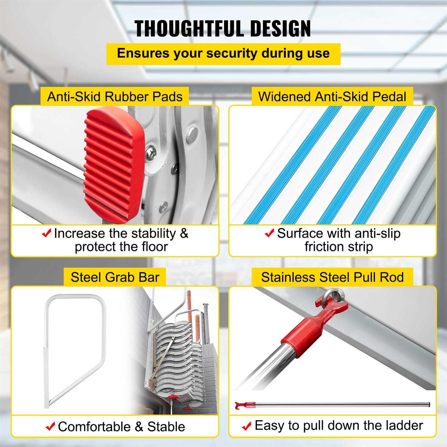 VEVOR Attic Steps Pull Down 12 Steps Attic Stairs Alloy Attic Access Ladder - Shop Hardware Tools Online Store