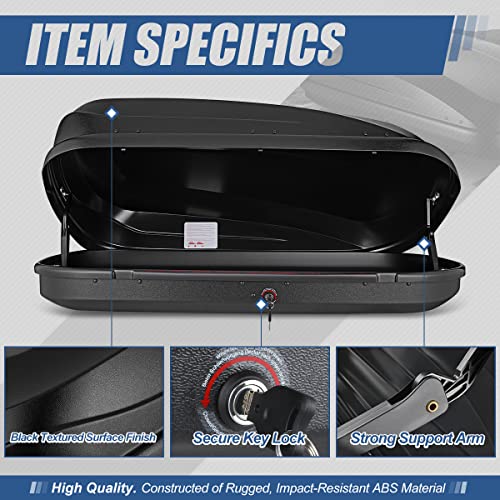 Auto Dynasty Hard Shell Roof Top Mount Car Storage Travel Luggage Box Cargo Carrier, 53 (L) x 34 (W) x 15 (H) Inches, Capacity 110 Pounds, 11 Cubic Feet (Tool-Free Install), Glossy Black Finish