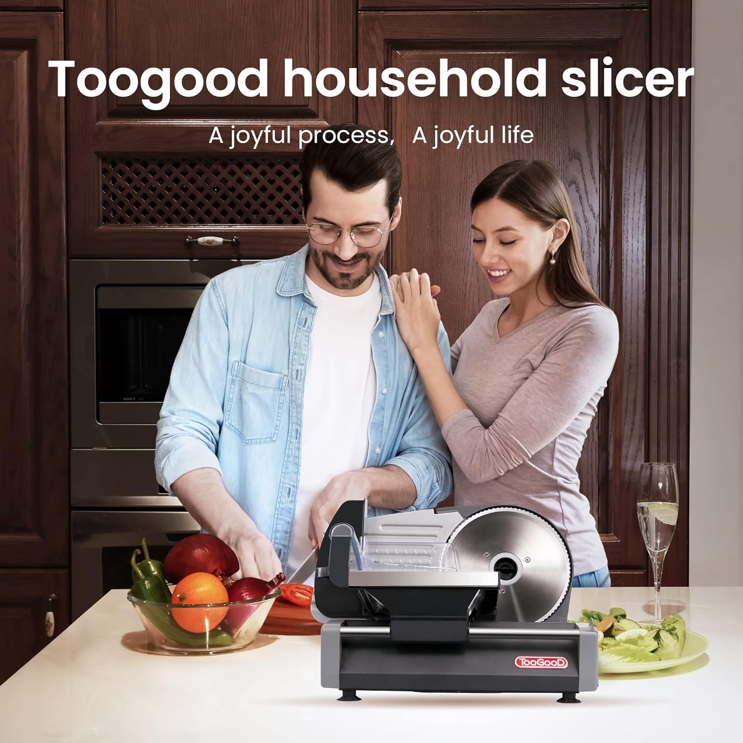 TooGood Household Meat Slicer, 1/4 HP, 180W Electric Food Slicer with 7.5 Stainless Steel Blade and Removable Food Carriage, Quick Release, 0mm-15mm Adjustable Slicing Thickness