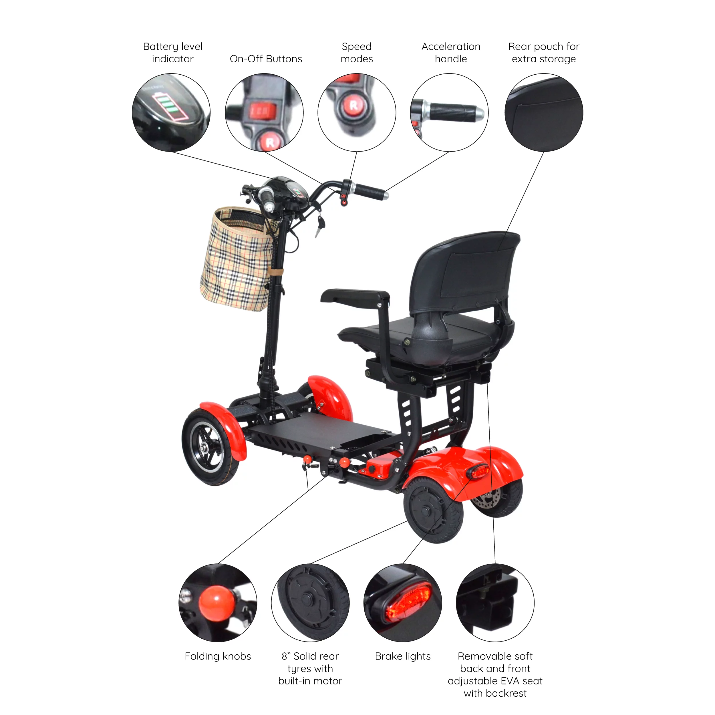 Bangeran Electric Mobility Scooter, 4 Wheel Foldable Portable, Up to 12 Miles - Blue