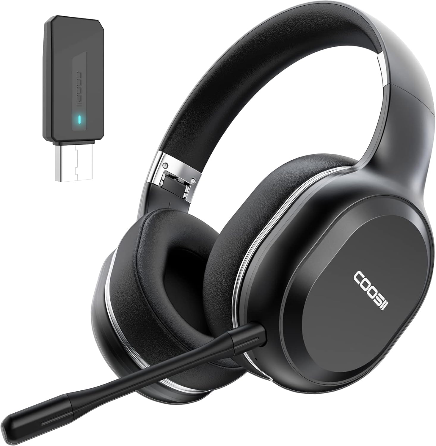 COOSII P80C Bluetooth Headphones Wireless with Dual Microphone for Home Office Online Class, Over Ear Soft Stereo Headsets, 40H Playtime for Laptop Chromebook Cellphone Skype Zoom Calls-Without Dongle