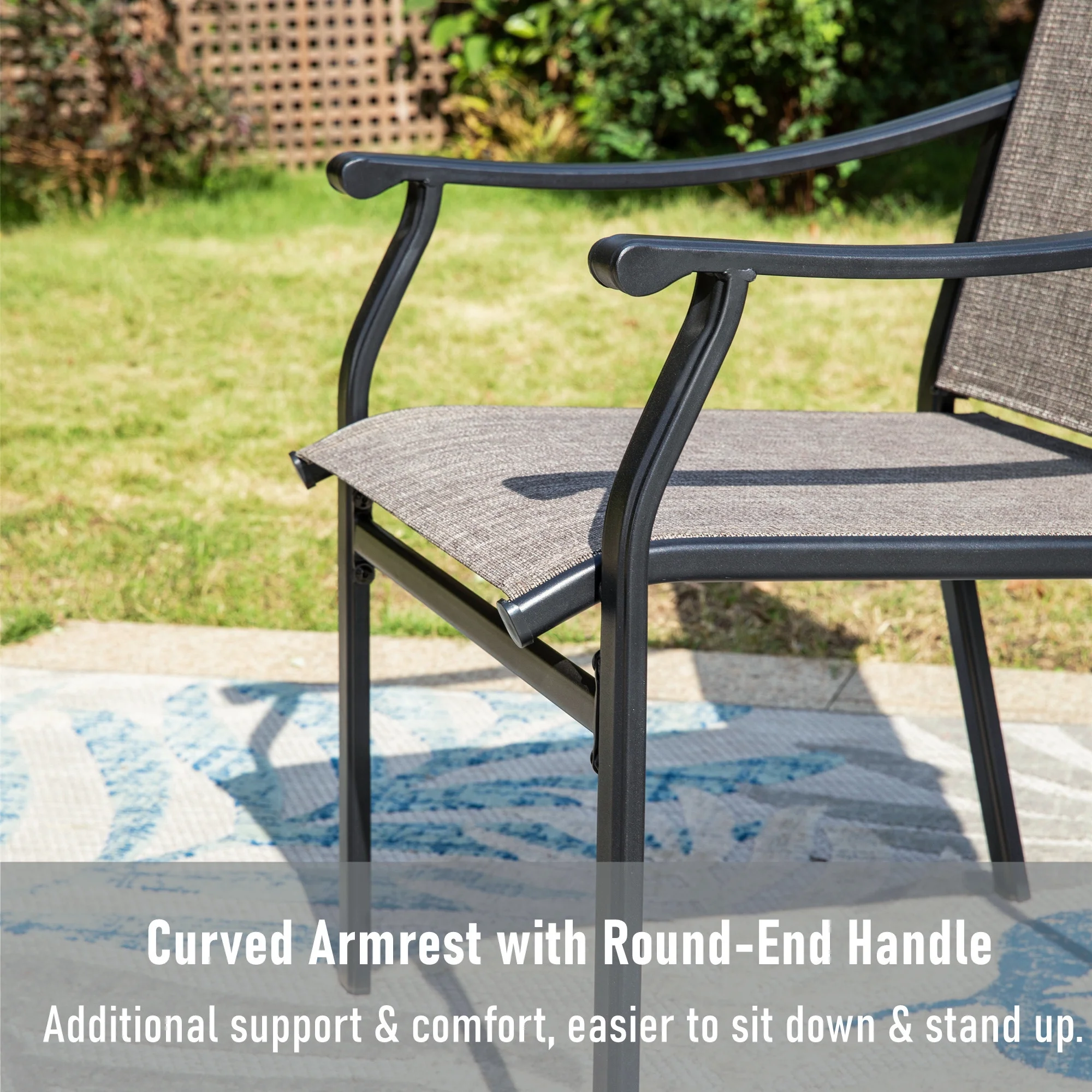 MF Studio 9-Piece Outdoor Dining Set with High-Back Sling Chairs & Large Table for 8-Person, Black & Gray