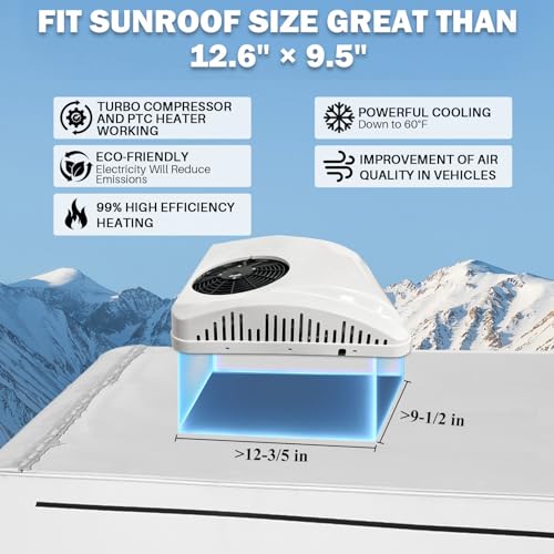 RV Air Conditioner with Heat 12V Universal Rooftop Ac Unit Rv Air Conditioner Heater Combo, 8500BTU Quiet 12 Volt Camper A/C Unit, 2 In 1 Heating & Cooling Mode For Car, Truck, Trailer, Boat, Caravan