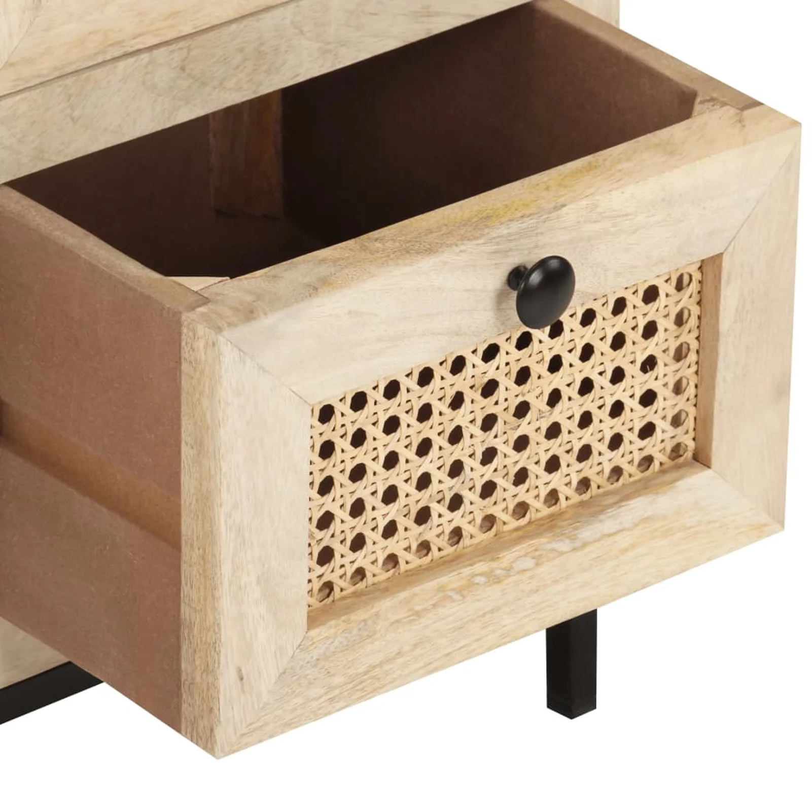 Walmeck Sideboard 23.6"x13.8"x27.6" Solid Mango Wood and Natural Cane