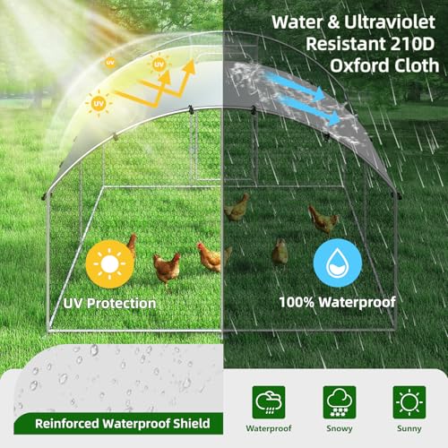 Large Metal Chicken Coop Walk-in Poultry Cage Chicken Run Pen Dog Kennel with Waterproof and Anti-Ultraviolet Cover for Outdoor Farm Use(9.8' L x 19.7' W x 6.4' H)