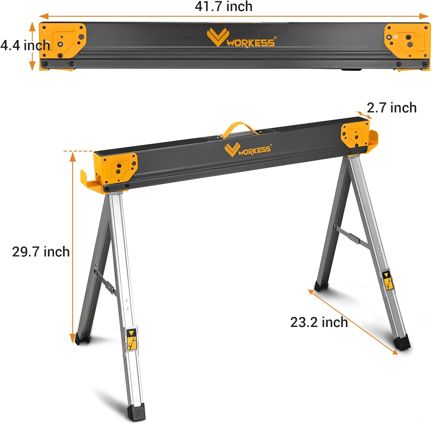 WORKESS Sawhorse Portable Folding Workbench, 1300lbs Capacity 2 Positions Building Your Work Station, Two Legs with Material Supports -2 Pack