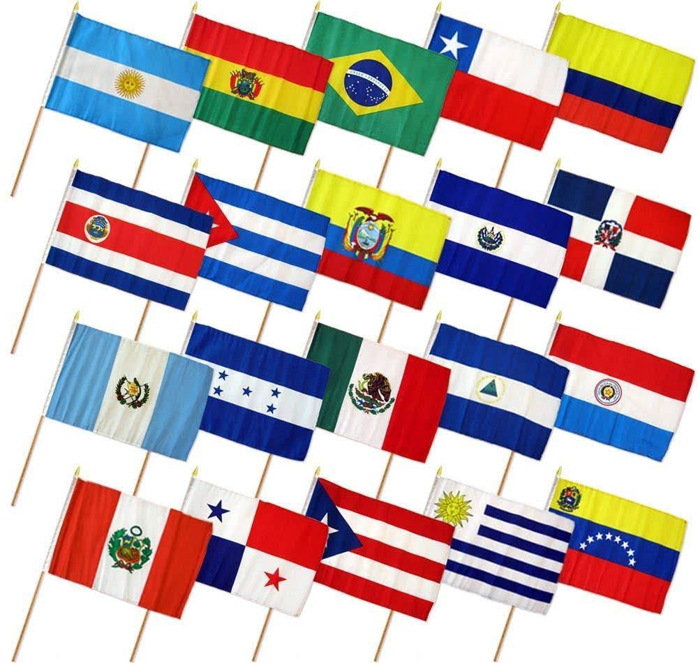 12x18 12x22x18x22 Set of 20 Latin American Countries Stick Flag Wood Staff